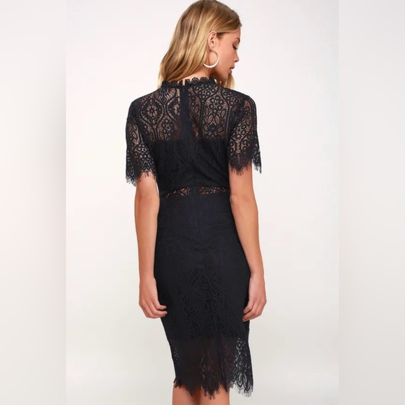 Never Worn with Tag Lulus Remarkable Navy Blue Sheer Lace Short Sleeve Dress - Picture 2 of 11